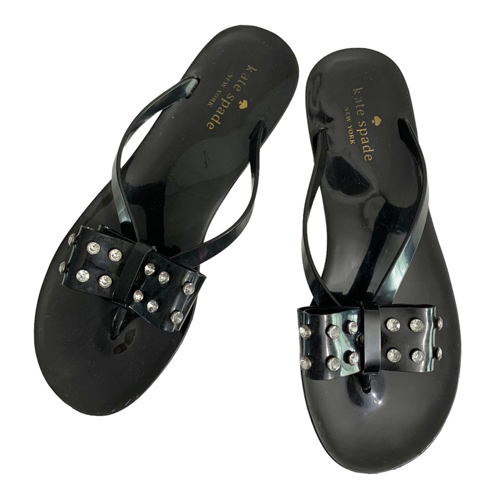 KATE SPADE Black Rhinestone Bow Jelly Sandals Sz 10 - Picture 3 of 11
